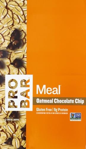 PROBAR - MEAL Bar, Oatmeal Chocolate Chip, Non-GMO, Gluten-Free, Healthy, Plant-Based, Whole-Food Ingredients, Natural Energy (12 Count)
