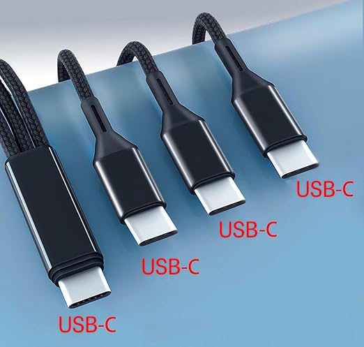 Multi USB C Cable 4FT 2Pack,3 in 1 Multiple Type C Charging,3A Splitter USB-C Charger,Nylon Cord,USB C to 3 USB C Port, Compatible with iPhone 15,iPad Pro/Air,Samsung S23,Google,Android,Kindle fire