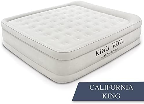 King Koil Luxury California King Air Mattress with Built-in Pump for Home, Camping & Guests - 20” King Size Inflatable Airbed Luxury Double High Adjustable Blow Up Mattress, Durable Waterproof