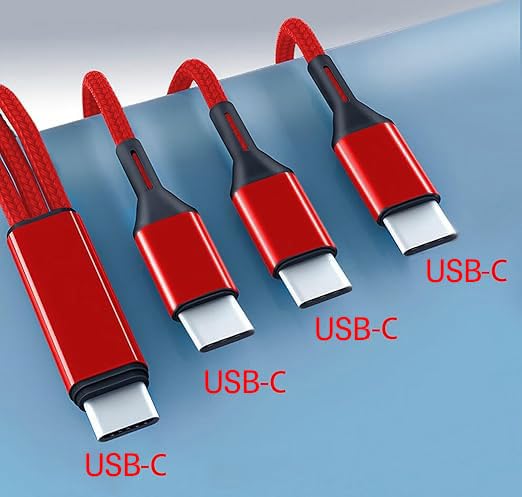Multi USB C Cable 0.6FT 2Pack, 3 in 1 Multiple Type C Charging,3A Splitter USB-C Charging, Red Nylon Cord,USB C to 3 USB C Port, Compatible with iPhone 15,iPad Pro,Samsung S23,Google,Android,Kindle