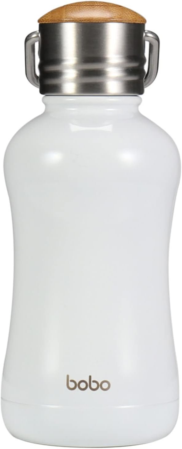YOHKOH Mini Insulated Water Bottle With Bamboo Lid - 8.8oz Small Vacuum Insulated Water Bottle for Women Kids, 12 Hrs Hot & 24 Hrs Cold Stainless Steel Thermos Leak-Proof BPA-Free (8.8oz,White)