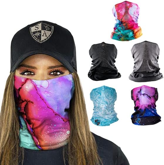 S A Company 5-Pack UV Face Shield | UV 30+ Multipurpose Neck Gaiter Balaclava for Adults