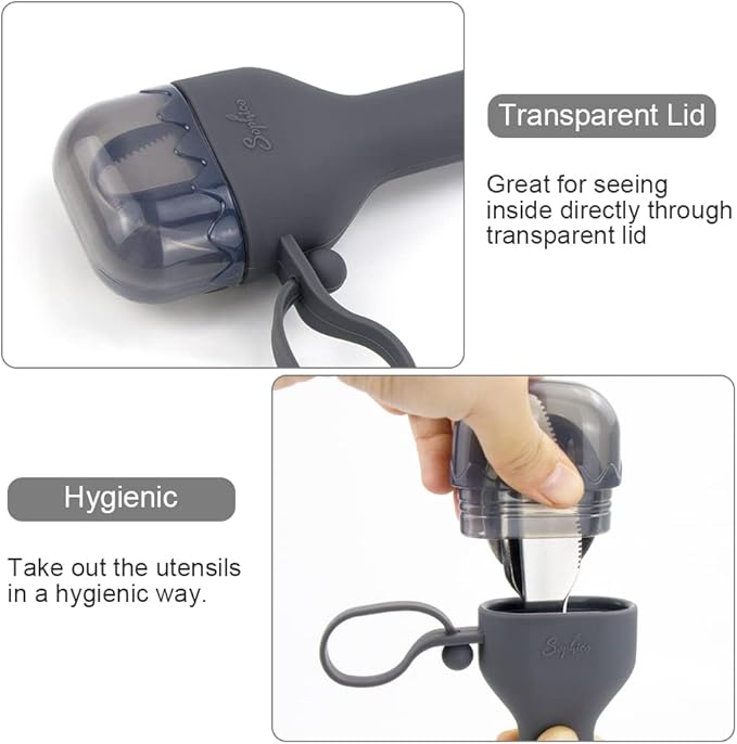 Sophico Travel Utensils Set for Camping and Kids Lunch Box, Stainless Steel Fork and Spoon, Knife Silverware Flatware Sets with Silicone Case - Portable & Leak-proof, Dishwasher Safe (Dark Grey)