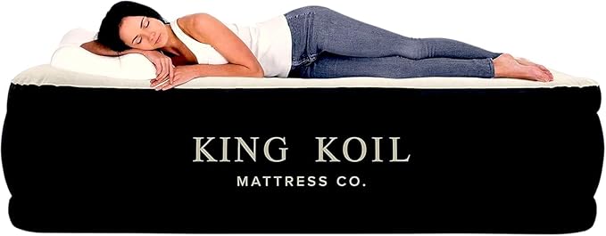King Koil Luxury California King Size Air Mattress with Built-in High-Speed Pump Best for Home, Camping & Guests, 20" Double High Airbed Adjustable Blow Up Mattress, Waterproof, 1-Year Warranty
