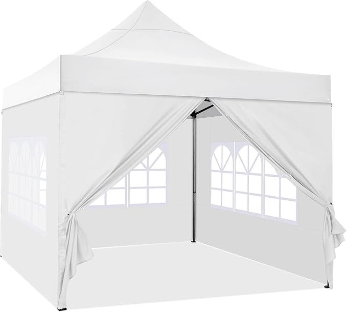 COBIZI 10x10 Pop Up Canopy with 4 Sidewall,Heavy Duty Canopy UPF 50+ All Season Wind Waterproof Commercial Outdoor Wedding Party Tents for Parties Canopy Gazebo with Roller Bag (10 x 10 ft White)
