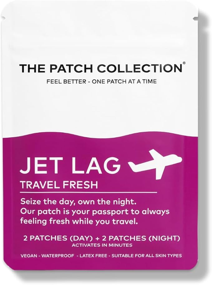 The Patch Collection® - Jet Lag Patch for Day & Night Time Zone Changes | Valerian Root, Passion Flower, Magnesium, Vitamin B1, B2, B3, Turmeric | 100% Natural & Vegan (Pack of 4)
