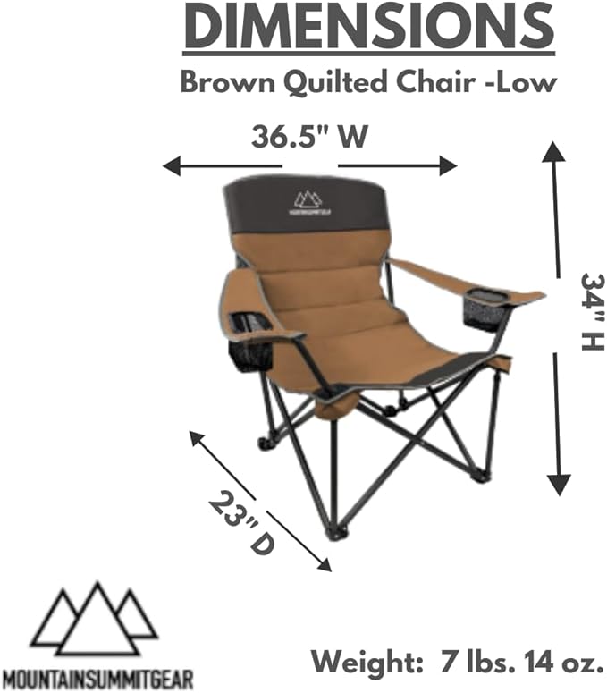 Quilted Low Camping Chair with Padded Seat and Back for Camping/Hiking/Backpacking Made by Caddis Sports (Low Chair (Brown))