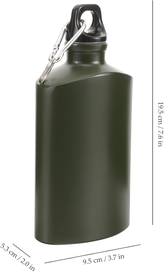 Portable Aluminum Water Canteen with Hook Aluminum Flat Military Canteen Water Bottle for Outdoor Travel Hiking Sport Recreation Supply