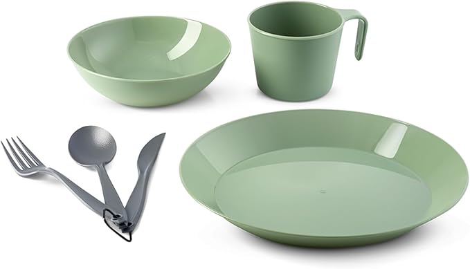 GSI Outdoors Cascadian 1 Person Table Set I 6-Piece Camping, Backpacking Mess Kit, Plastic BPA Free, Plate, Bowl, Mug, Cup & Cutlery Set