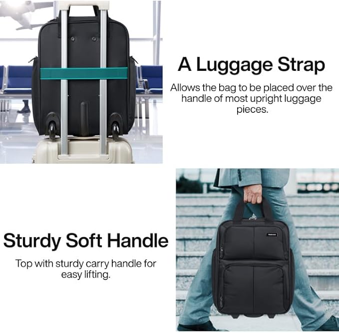 Hanke Softside Underseat Carry On Luggage with Wheels,Travel Luggage Rolling Bag Small Suitcase，Black, Underseater 16-Inch