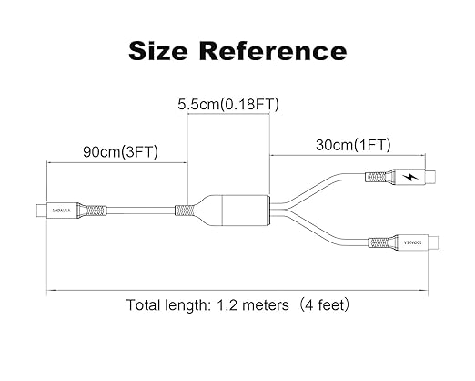 4FT 2 in 1 100W USB c to Dual USB-C Fast Charging Cable,iPhone 15 USB C to Double Type c Cable for MacBook Pro/Air,iPad Pro/Air,iPhone 15 Plus/15 Pro Max,Samsung Galaxy S24/S23/S22/S21,Moto,Switch