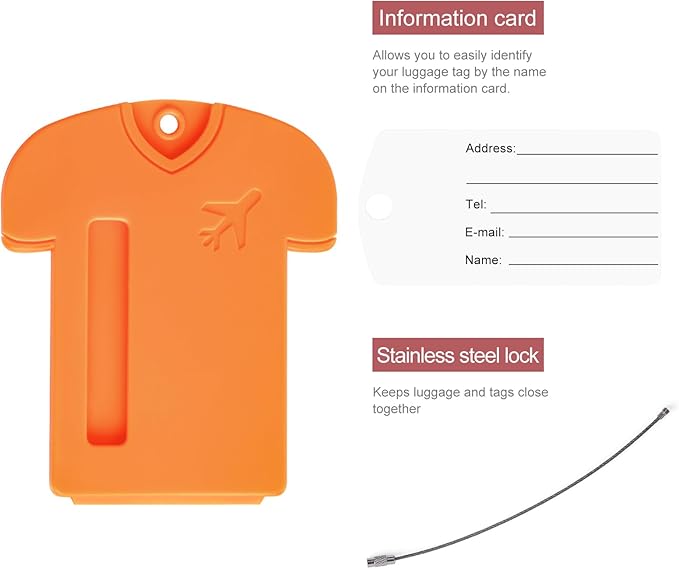 6Pack Personalized Jersey Shaped Plastic Luggage Tags - Lightweight and Secure Privacy Protection for Your Personal Information (Orange)