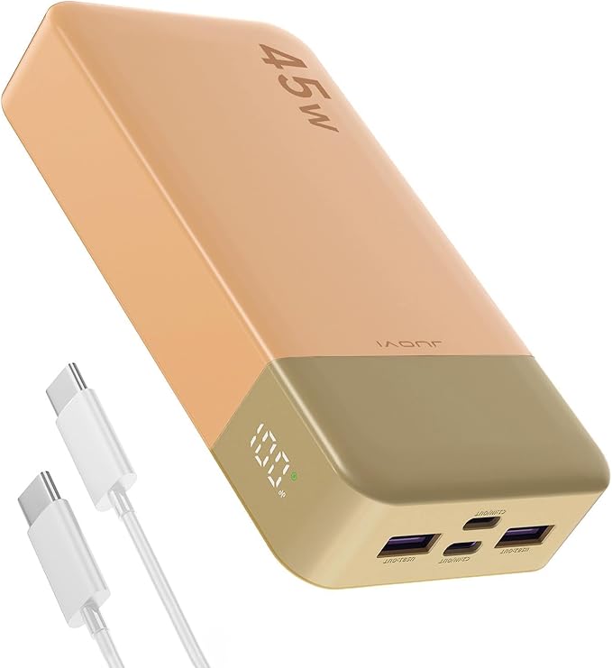 J2621 Power Bank Portable Charger,20000mAh 45W PD3.0 QC 4.0 Fast Charging Battery Pack with LED Display,2 USB-C,2 USB-A for iPhone 15 16, MacBook (Orange)