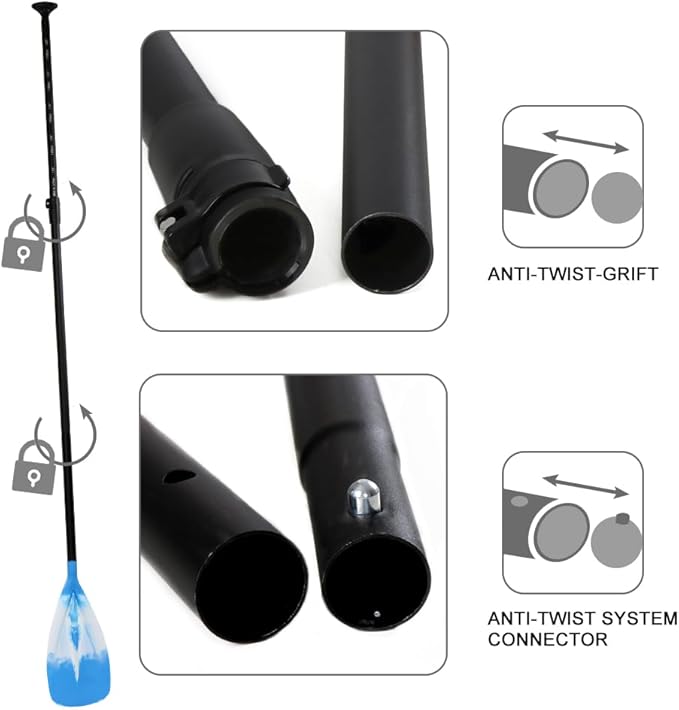 SUP Paddle - 3-Piece Adjustable Aluminium SUP Paddle with Glass Fiber Blade for Surfing, Floating, Water Sports