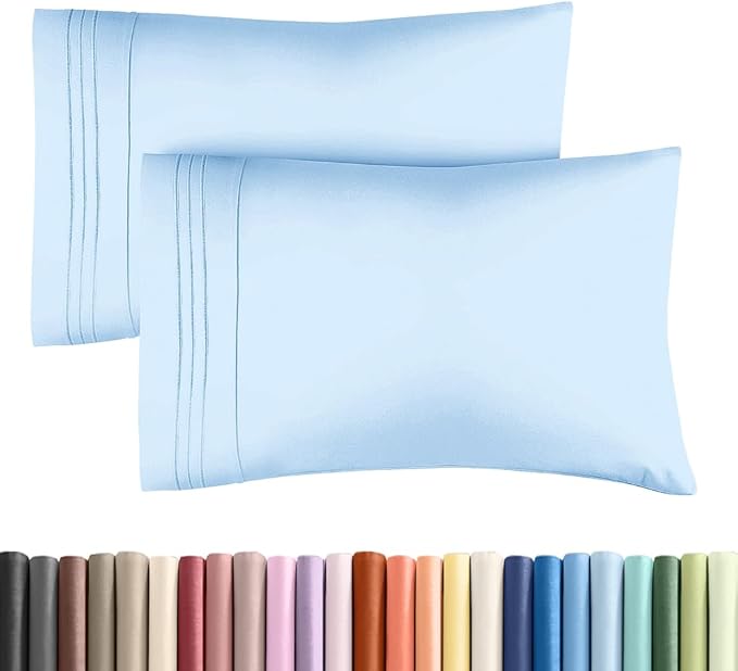 King Standard Pillow Cases Set of 2 - Soft Hotel Quality Pillowcase Covers - Comfy Bedding for Women, Men, Kids & Teens - Machine Washable Pillow Protectors - 2 Piece Set - King Standard Light Blue