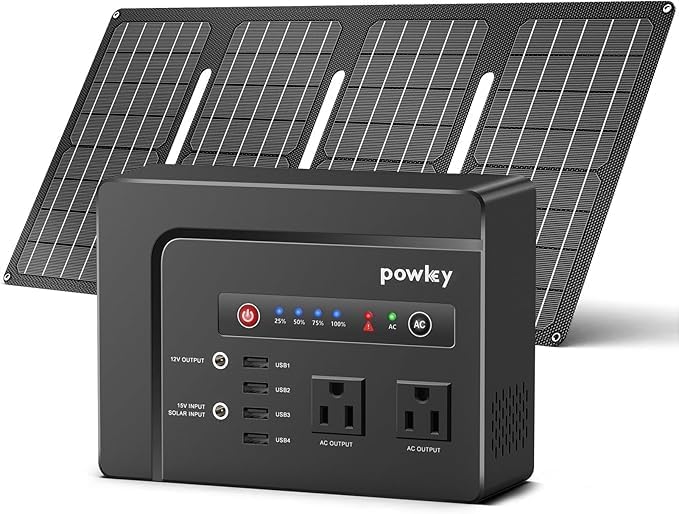 Powkey Solar Generator with Panel,200W Portable Power Station with Solar Panel 40W, 110V Pure Sine Wave DC/USB/AC Outlet Electric Generator Battery Backup for Outdoor Camping Emergency Home