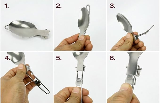 Wealers Stainless Steel 3 Piece Folding Camping Picnic Cutlery Utensil Set, Spoon Fork Knife,