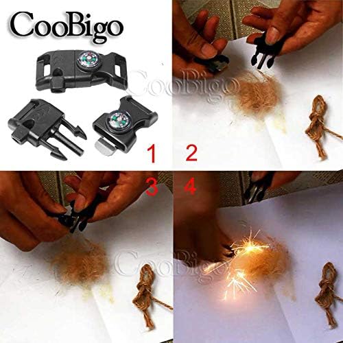 10Pack 5/8" Compass Whistle Buckle Plastic Paracord Bracelet Outdoor Camping Emergency Survival Travel Kits (Khaki)