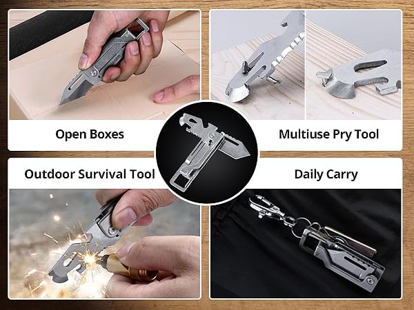 EDCFANS Keychain Multitool Knife, Multi Tools Keychains, Fathers Day Dad Gifts for Men, Tanto Pocket Knives with Clip, Bottle Opener, Box Cutter, Pry Bar, Screwdriver Wrench, EDC Hiking Camping Gear