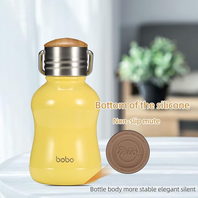 YOHKOH Mini Vacuum Insulated Water Bottle With Bamboo Lid - Stainless Steel Thermos Water Bottle for Women Girls Kids, Metal Sports Hot and Cold Water Bottle Leak-Proof BPA-Free (6.4oz,Yellow)