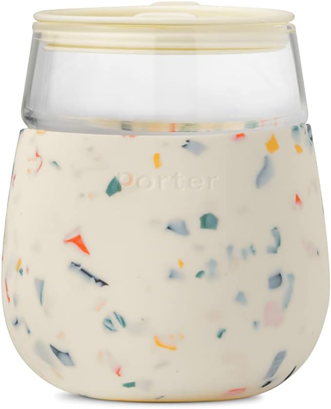 W&P Porter Wine Cocktail Glass w/Protective Silicone Sleeve Terrazzo Cream 15 Ounces On-the-Go Reusable Portable Dishwasher Safe