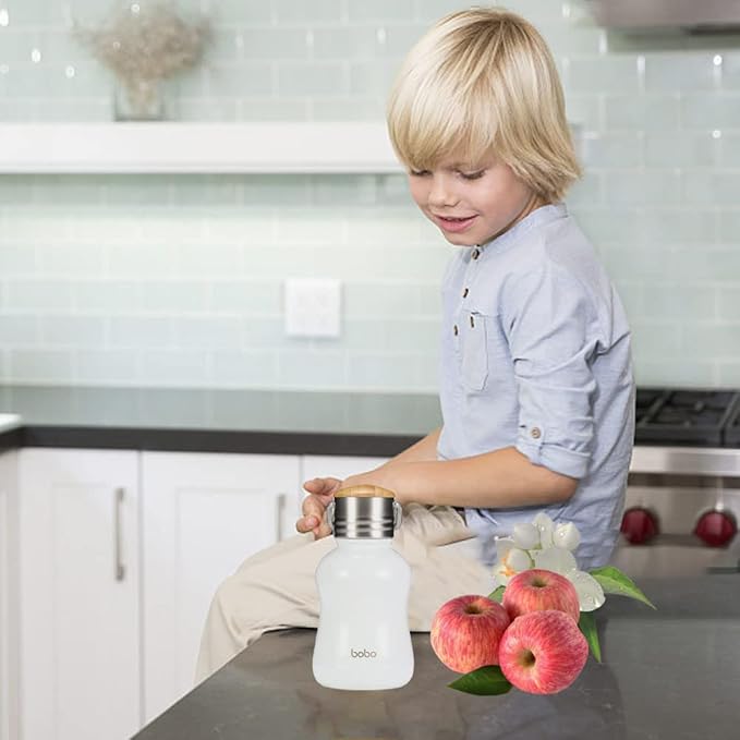 YOHKOH Mini Vacuum Insulated Water Bottle With Bamboo Lid - Stainless Steel Thermos Water Bottle for Women Girls Kids, Metal Sports Hot and Cold Water Bottle Leak-Proof BPA-Free (6.4oz,White)