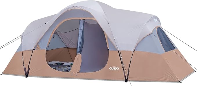 UNP Camping Tent 10-Person-Family Tents, Parties, Music Festival Tent, Big, Easy Up, 5 Large Mesh Windows, Double Layer, 2 Room, Waterproof, Weather Resistant, 18ft x 9ft x78in