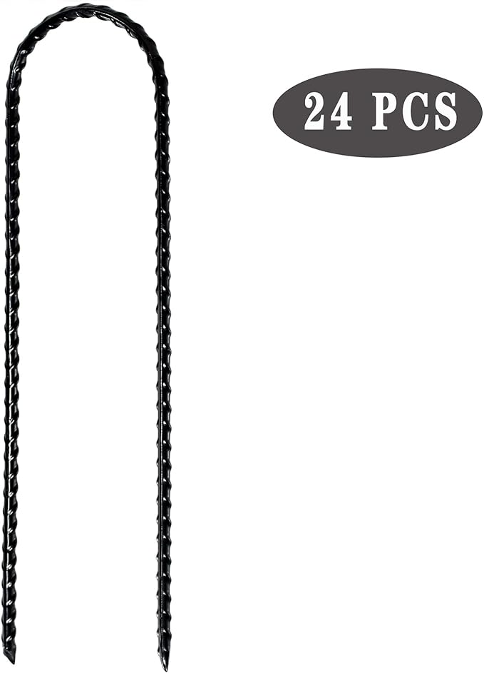 10"x2" Trampolines Wind Stakes Heavy Duty U Shape Galvanized Steel Trampoline Stakes Ground Anchors with Sharp End for Camping Tent, Garden Staples, Trampoline Pins (24)
