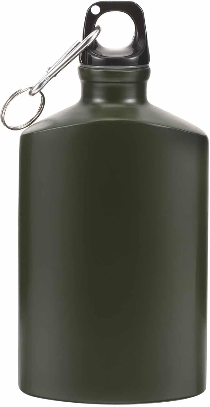 Portable Aluminum Water Canteen with Hook Aluminum Flat Military Canteen Water Bottle for Outdoor Travel Hiking Sport Recreation Supply