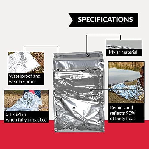 Ever Ready First Aid Mylar Rescue Blanket, Large Silver Thermal Sheet for Emergency and Survival, 54” x 84” – 10 Count
