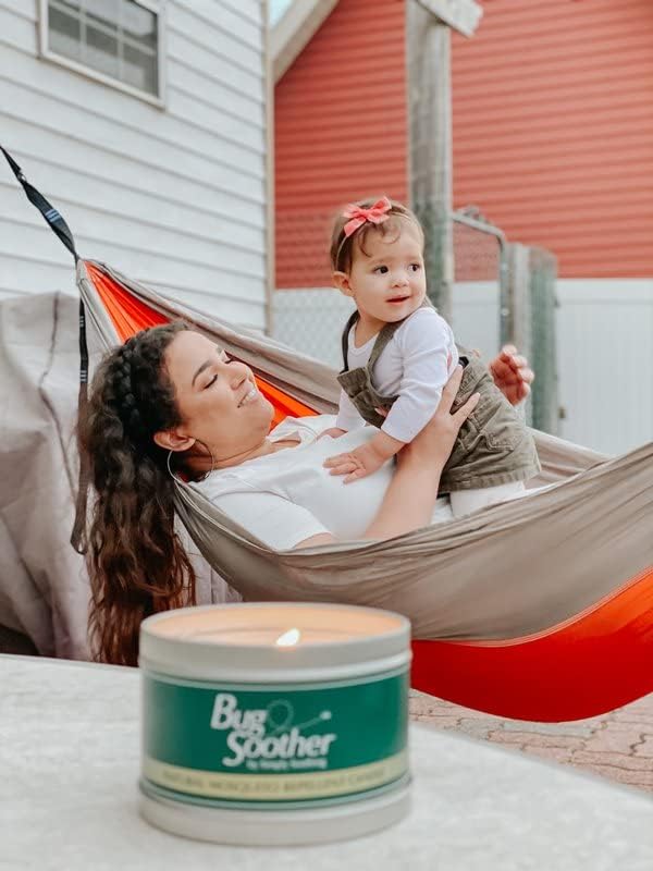 Bug Soother Candle - Natural Insect, Gnat and Mosquito Repellent Candle, 8 oz + 1oz Bottle of Bug Spray Deterrent - Safe for Adults, Kids, Pets, Environment - Made in USA