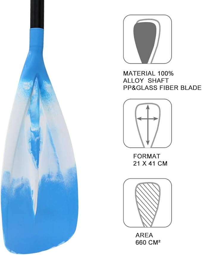 SUP Paddle - 3-Piece Adjustable Aluminium SUP Paddle with Glass Fiber Blade for Surfing, Floating, Water Sports