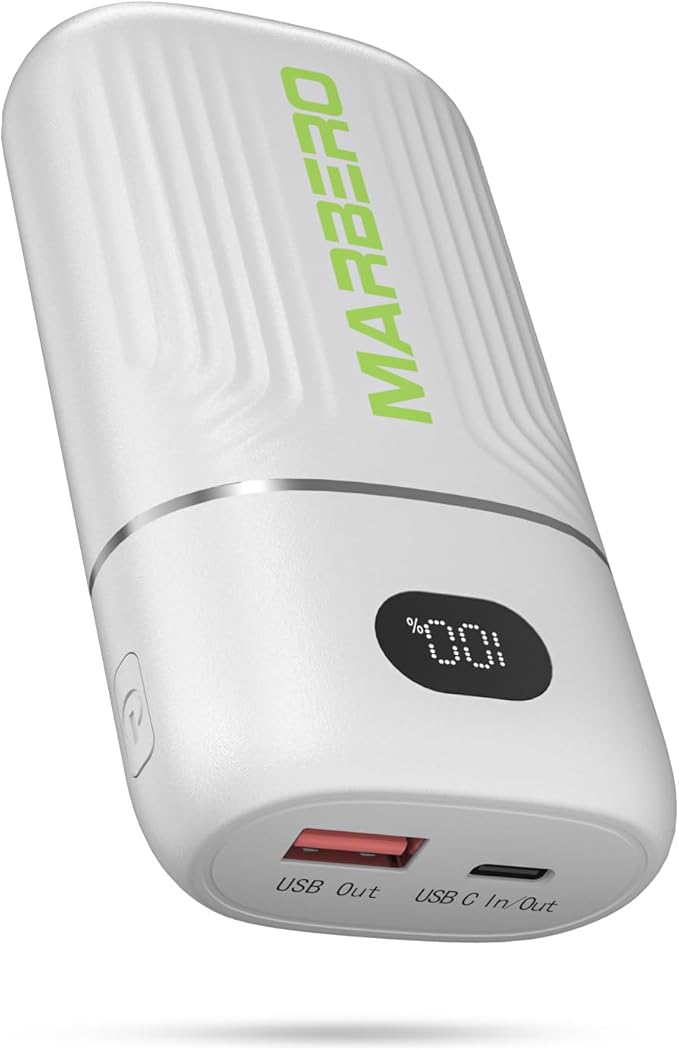 MARBERO Power Bank 10000mAh Compact Portable Charger 5V/3A External Battery PowerBank USB C in & Out Battery Pack Backup Compatible with iPhone iPad Sumsung Galaxy Pixel Google and More (White)