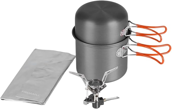 Fire-Maple FMC-207 Compact Cooking Set - 600ml Aluminum Pot with Lid, 2100W Mini Gas Stove & Windshield, Ultra-Light (348g) for Backpacking and Camping