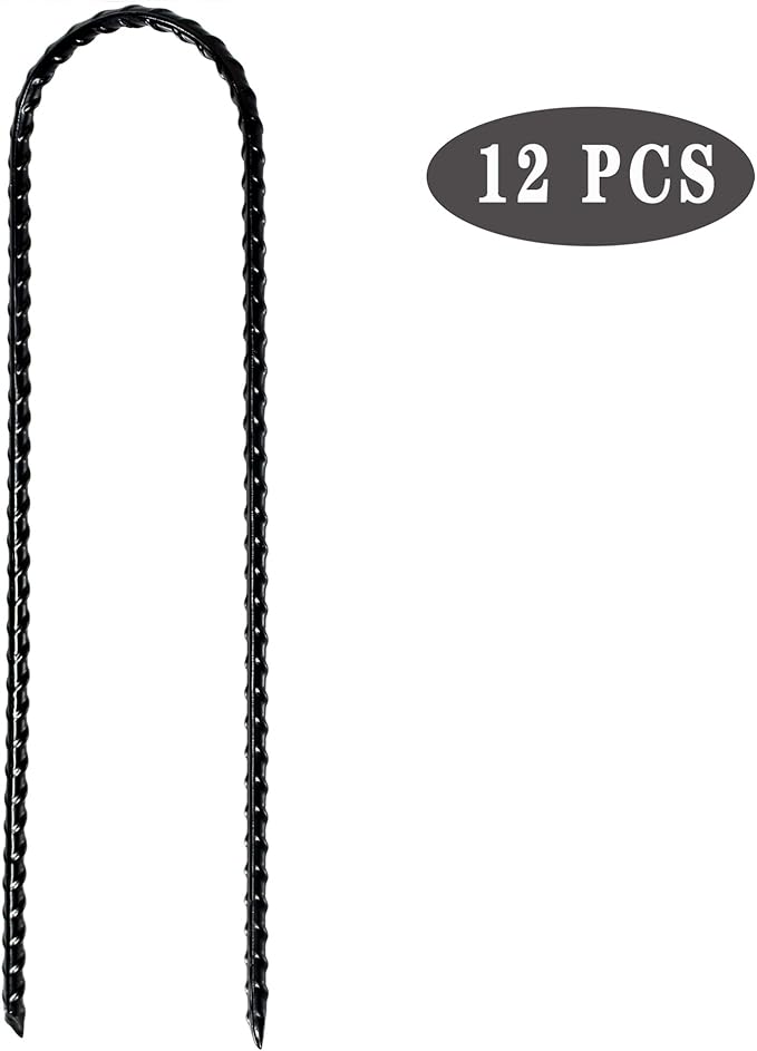 10"x2" Trampolines Wind Stakes Heavy Duty U Shape Galvanized Steel Trampoline Stakes Ground Anchors with Sharp End for Camping Tent, Garden Staples, Trampoline Pins (12)