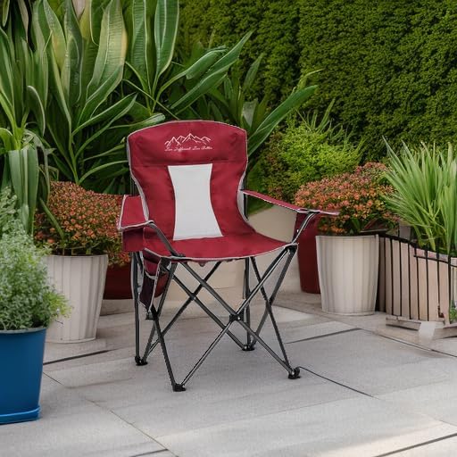 Mesh Folding Camping Chairs, Oversized Portable Outdoor Chairs, Weight Capacity 325 lbs with Cup Holder, Storage Pocket, Carry Bag Red