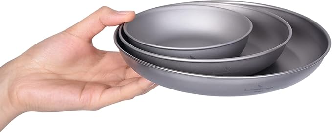 iBasingo Titanium Pan Dish Plate with Carry Mesh Bag Ultralight for Outdoor Camping Tableware Cookware Mess Kit A-Ti1101T