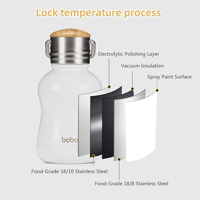 YOHKOH Mini Vacuum Insulated Water Bottle With Bamboo Lid - Stainless Steel Thermos Water Bottle for Women Girls Kids, Metal Sports Hot and Cold Water Bottle Leak-Proof BPA-Free (6.4oz,White)