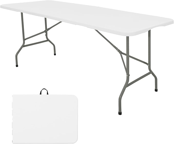 Folding Table 6 FT Lightweight Camping Table Portable Plastic Rectangular Outdoor Dining Table Steel Legs Fold-in-Half with Carrying Handle for Indoor,Picnic,Party,Wedding,Events(White)