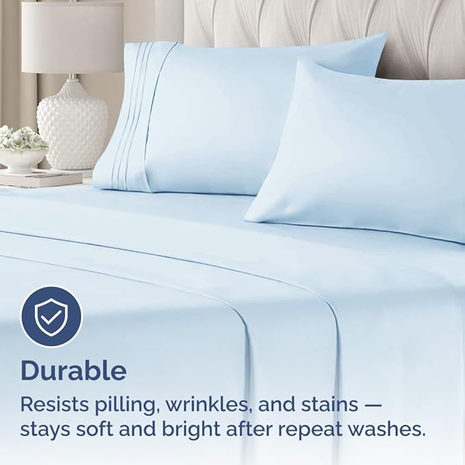 CGK Unlimited Queen Size Microfiber Pillowcase Set of 4 - Soft, Premium Quality, Machine Washable, Protective, Sky Blue