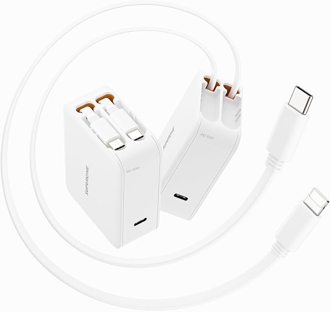 SUPERONE Retractable Wall Charger with Dual Cables, 3-Port USB Charger Block, 35W Phone Charger Fast Charging for Phone 17/16/15/14/13/12/11 Series, Pad, Tablet, LG, Samsung and More - White