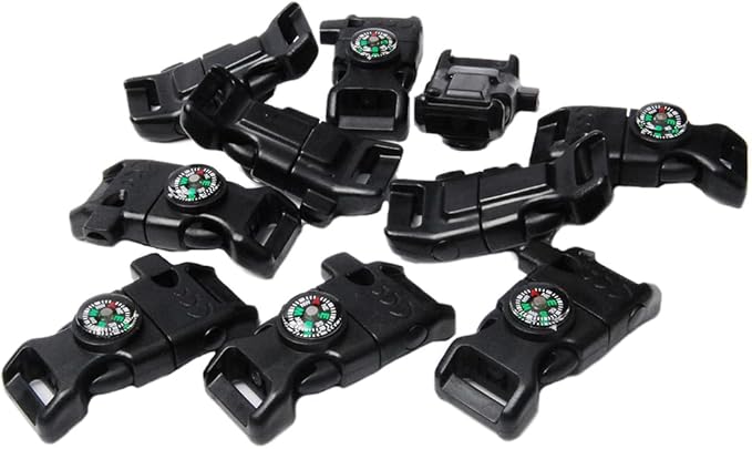 5/8 Inch Compass Flint Scraper Fire Starter Whistle Buckle Paracord Bracelet Outdoor Camping Emergency Survival Travel Kits