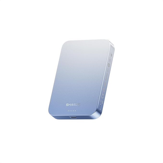 sharge AeroMag Magsafe Portable Charger, Slim Magnetic Power Bank 10,000mAh, Qi2 Fast Charging Battery Pack for iPhone 16 Pro/16/15/14 Blue