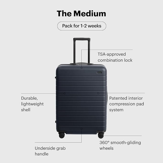 Away Medium Checked Luggage, Lightweight Hard Shell Suitcase with Spinner Wheels, Durable Rolling Luggage, TSA Lock, 26 Inch, Salt White