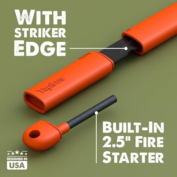 Tapirus Spork Tactical Orange | BPA Free Spoon Fork, Stainless Steel Knife and Fire Starter | 3 in 1 multipurpose utensil | Outdoor hiking, camping & backpacking gear | Fit for MRE