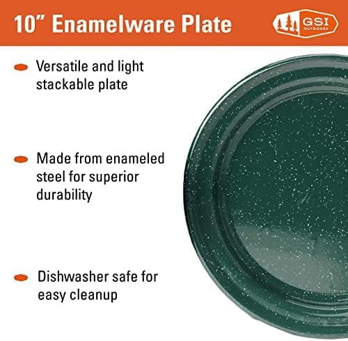 GSI Outdoors Pioneer Enamel 12 Pieces (4-Person) Dish Set I Enamelware Dishes Including Plates, Bowls and Mugs for Camping, Outdoors, RV, Camp, Green
