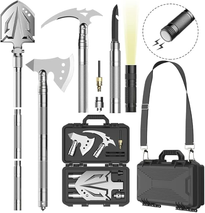 YANTOO Survival Shovel Axe Multitool, Fixm Folding Shovel Hatchet Survival Tool Camping Tool Kit with Storage Bag, Great for Outdoors, Camping, Hiking and Car Emergency