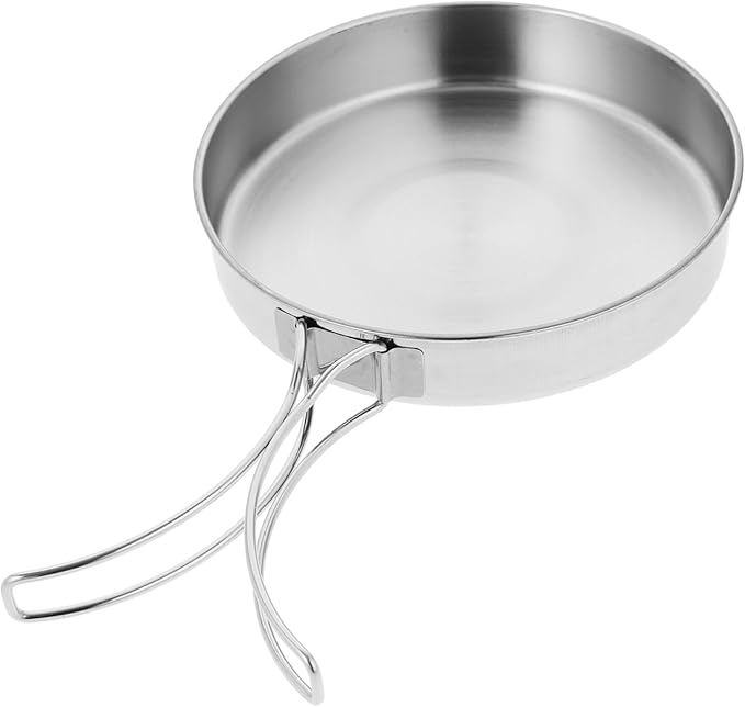 Stainless Steel Camping Frying Pan, 5.82x5.82x1.18inch Portable Outdoor Cooking Pot with Handle Lightweight Non Stick Cookware for Hiking Picnics and Backpacking