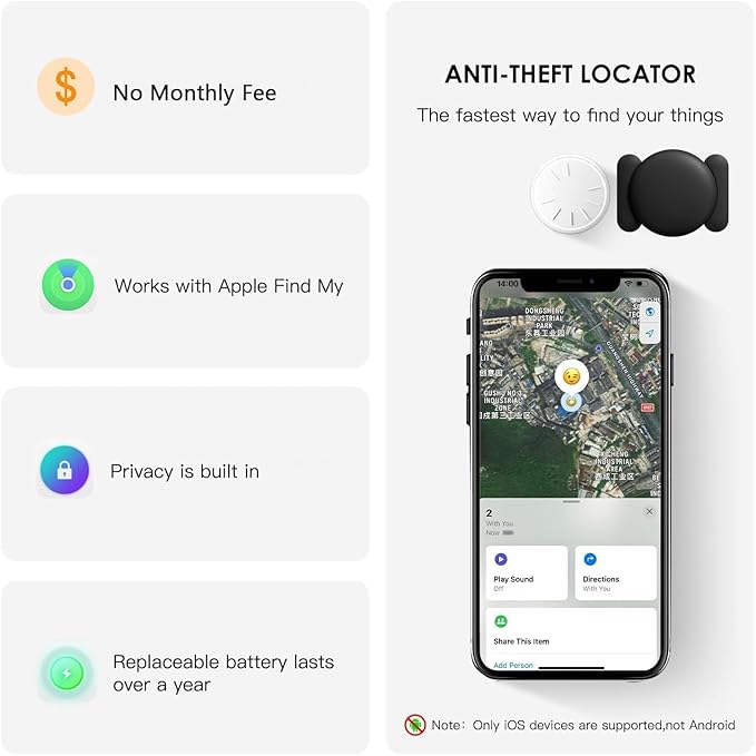 GPS Tracker for Vehicles, Real Time MINI Tracking Devices for Cars Hidden, Magnetic Tracker Device for Vehicles Work with Find My (iOS Only), No Monthly Fee, Waterproof Car Tracker