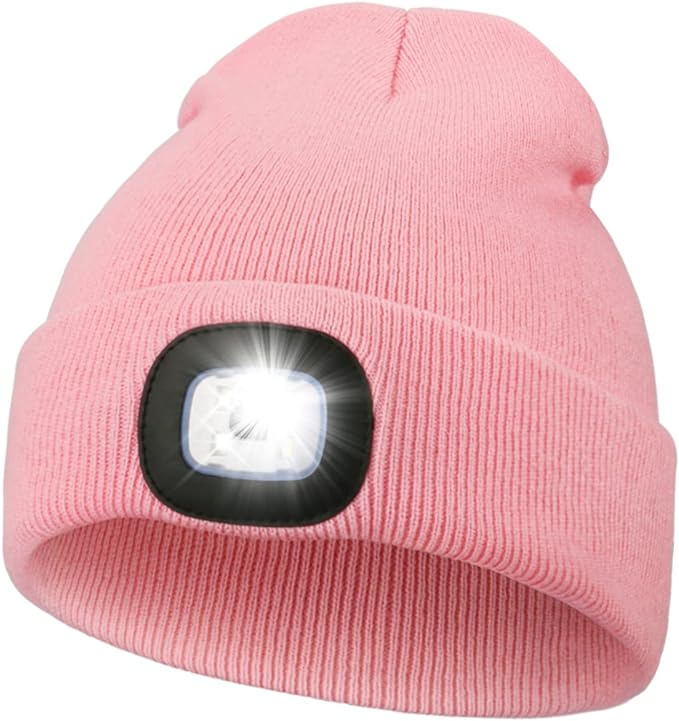 MELASA Unisex Hat with Light, USB Rechargeable Hands Free Headlamp LED Beanie, Winter Gifts for Men Dad Father Husband Him